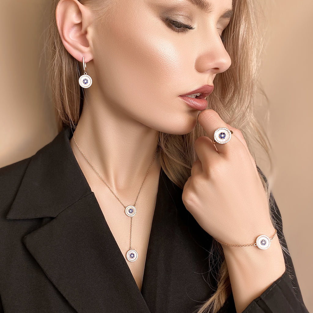 Sterling Silver Eye of Protection Halo Charm Bracelet