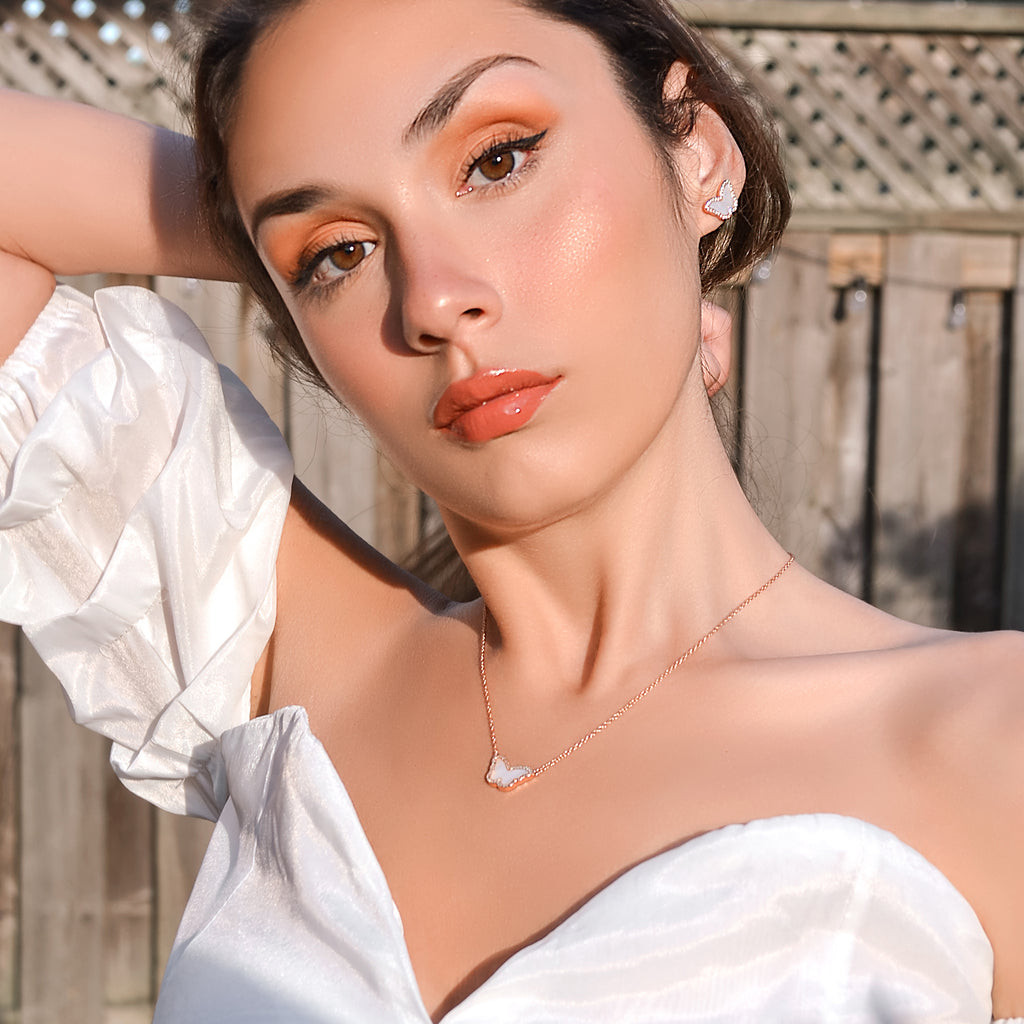 Sterling Silver Mother of Pearl Butterfly Halo Necklace