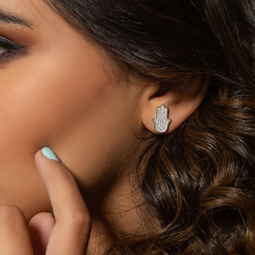 Sterling Sterling Silver Pavé Hamsa Earrings