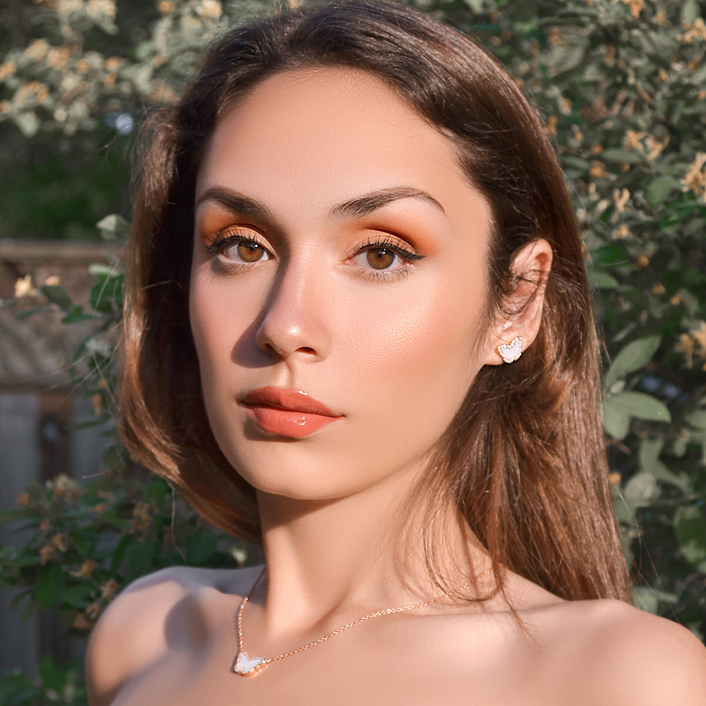 Sterling Silver Mother of Pearl Butterfly Halo Stud Earrings