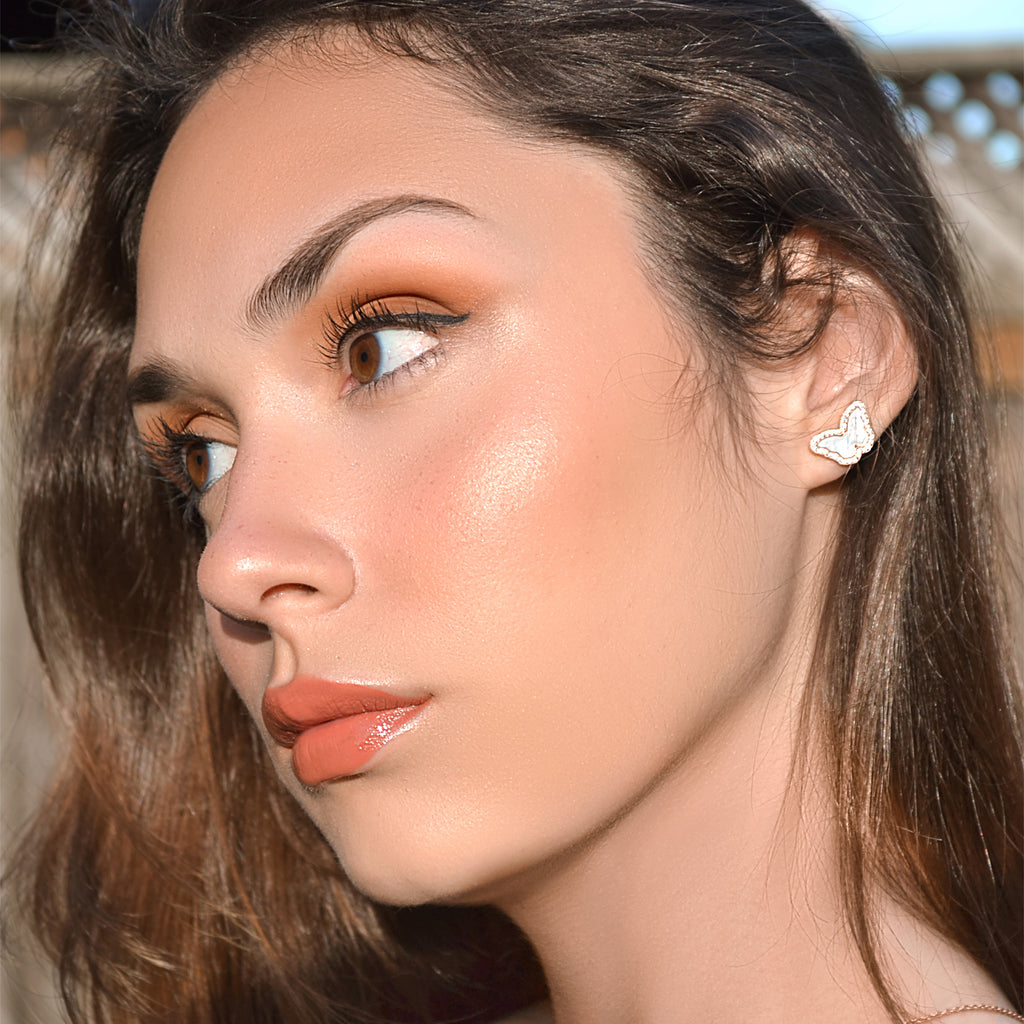 Sterling Silver Mother of Pearl Butterfly Halo Stud Earrings