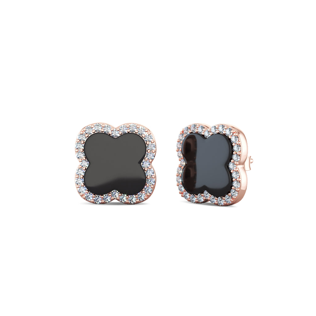 Sterling Silver Onyx Clover Stud Earrings