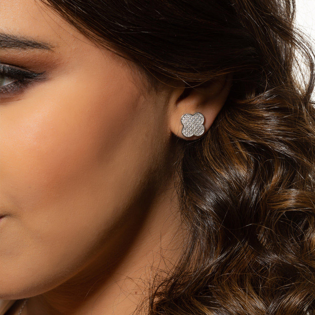 Sterling Silver Lucky Four-Leaf Clover Micro Stud Earrings
