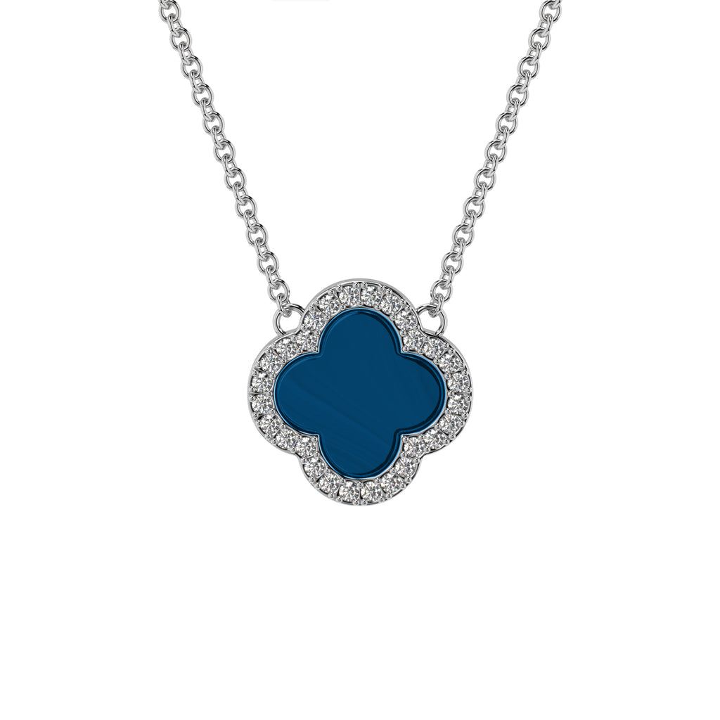 Sterling Silver Natural Blue Agate Clover Pendant