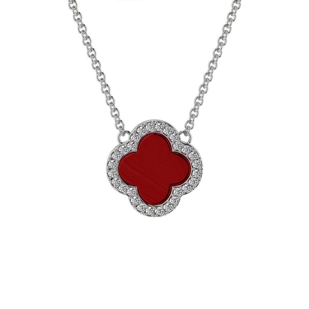 Sterling Silver Natural Red Agate Clover Pendant