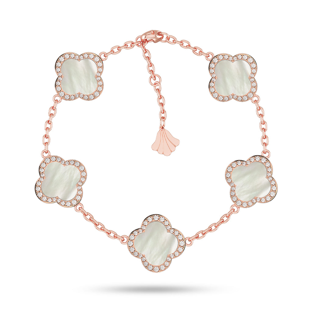 Sterling Silver Mother of Pearl 5 Clover Bracelet