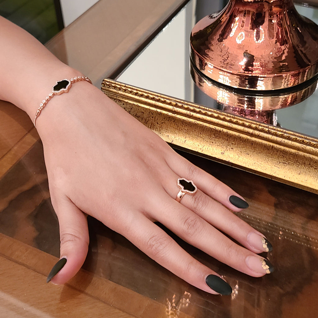 Sterling Silver Onyx Hamsa Pave Ring