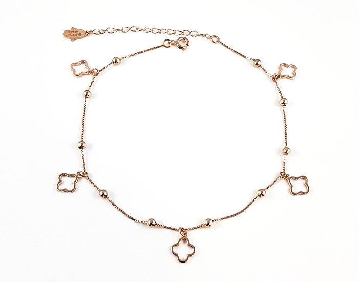 Sterling Silver Cutout Clover Anklet 14K Rose Gold Plated - Mosaic Jewels
