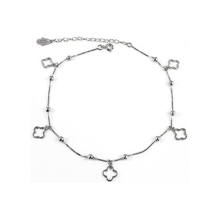 Sterling  Silver Cutout Clover Anklet Rhodium Plated - Mosaic Jewels