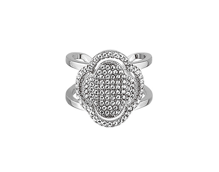 Sterling Silver Micro Clover Double band Ring - Mosaic Jewels