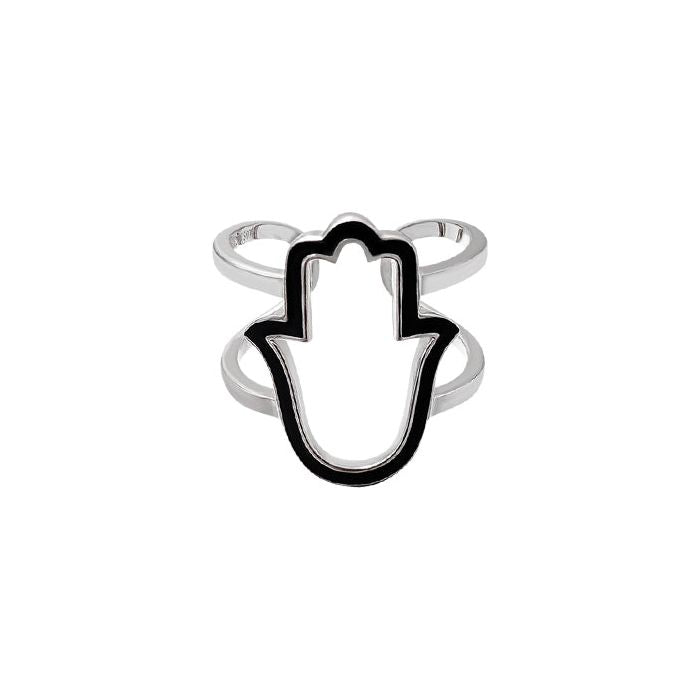 Sterling Silver Enamel Hamsa Double Band Ring - Mosaic Jewels