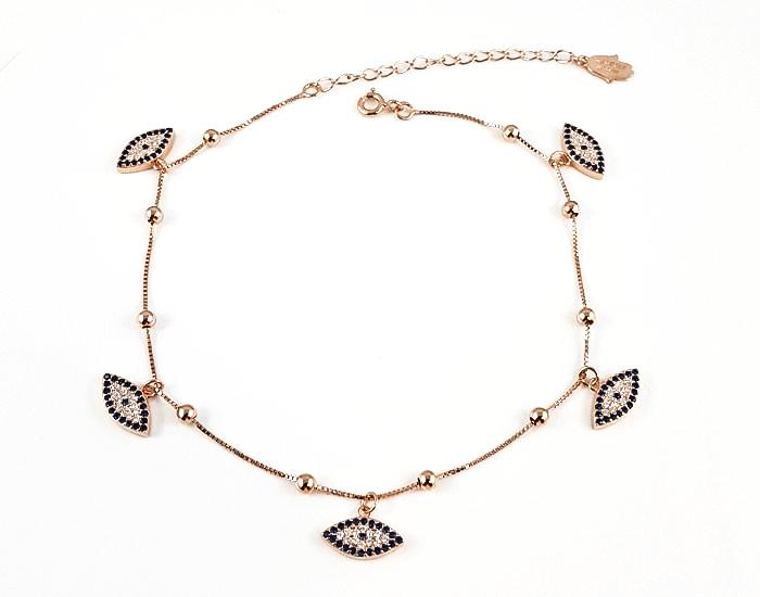 Sterling Silver Blue Eye Anklet 14K Rose Gold Plated - Mosaic Jewels