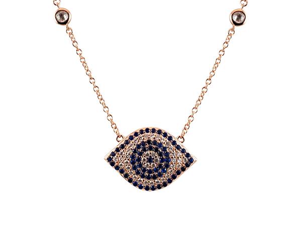 Sterling Silver Pavé Blue Eye Necklace - Mosaic Jewels
