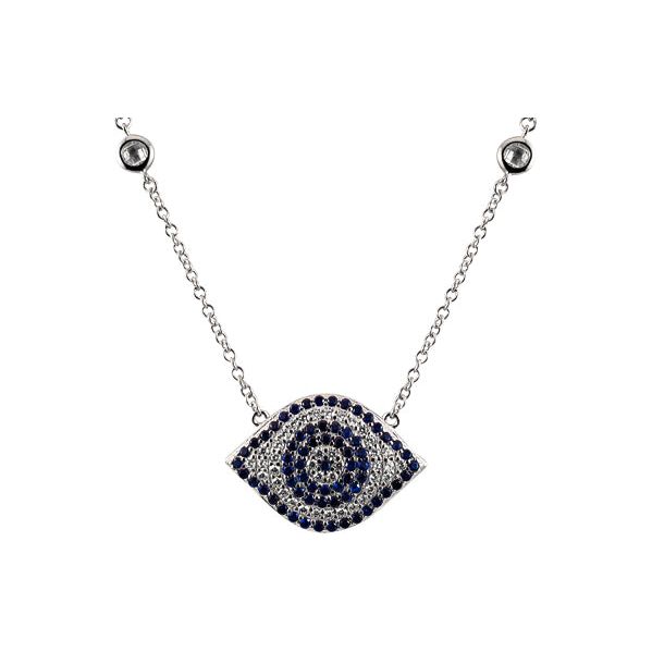 Sterling Silver Pavé Blue Eye Necklace Rhodium Plated - Mosaic Jewels