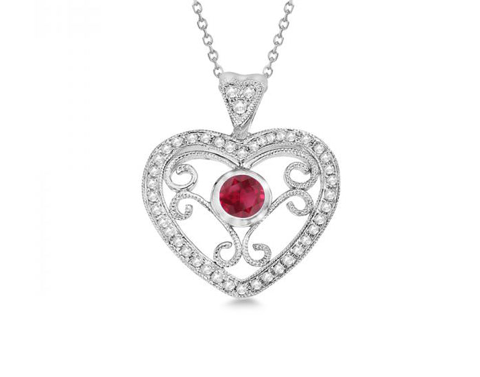 Sterling Silver Heart Necklace Rhodium Plated - Mosaic Jewels