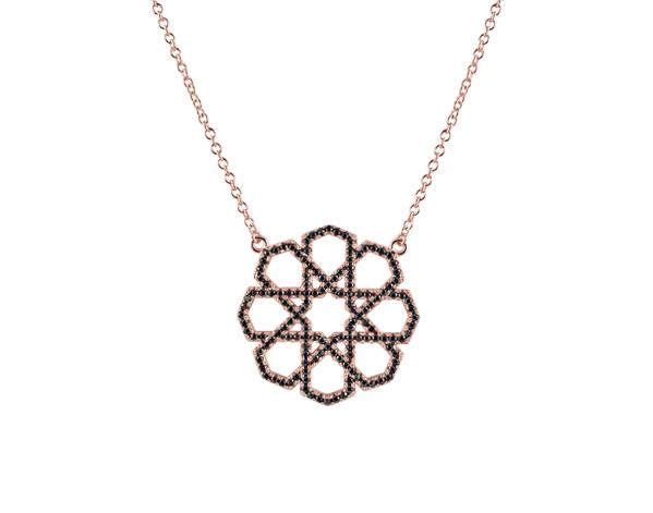 925 Silver Marrakesh Necklace Rose Gold & Black Cubic Zirconia - Mosaic Jewels