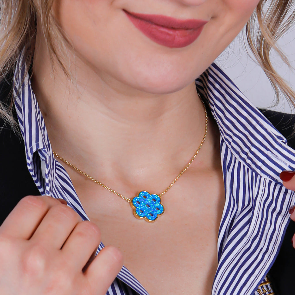 Sterling Silber Opal Blau 7 Augen Halskette - Mosaik Juwelen