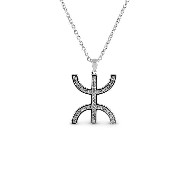 Sterling Silver AZA Sign Necklace Rhodium Plated - Mosaic Jewels