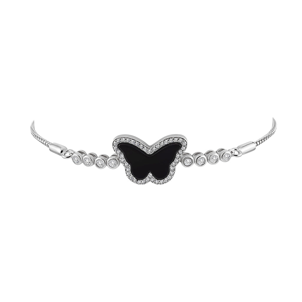 Sterling Silber Onyx Schmetterling Armband - Mosaik Juwelen