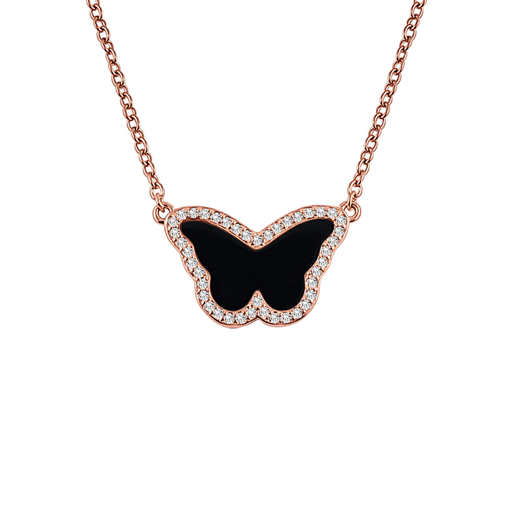Sterling Silber Onyx Schmetterling Halskette - Mosaik Juwelen