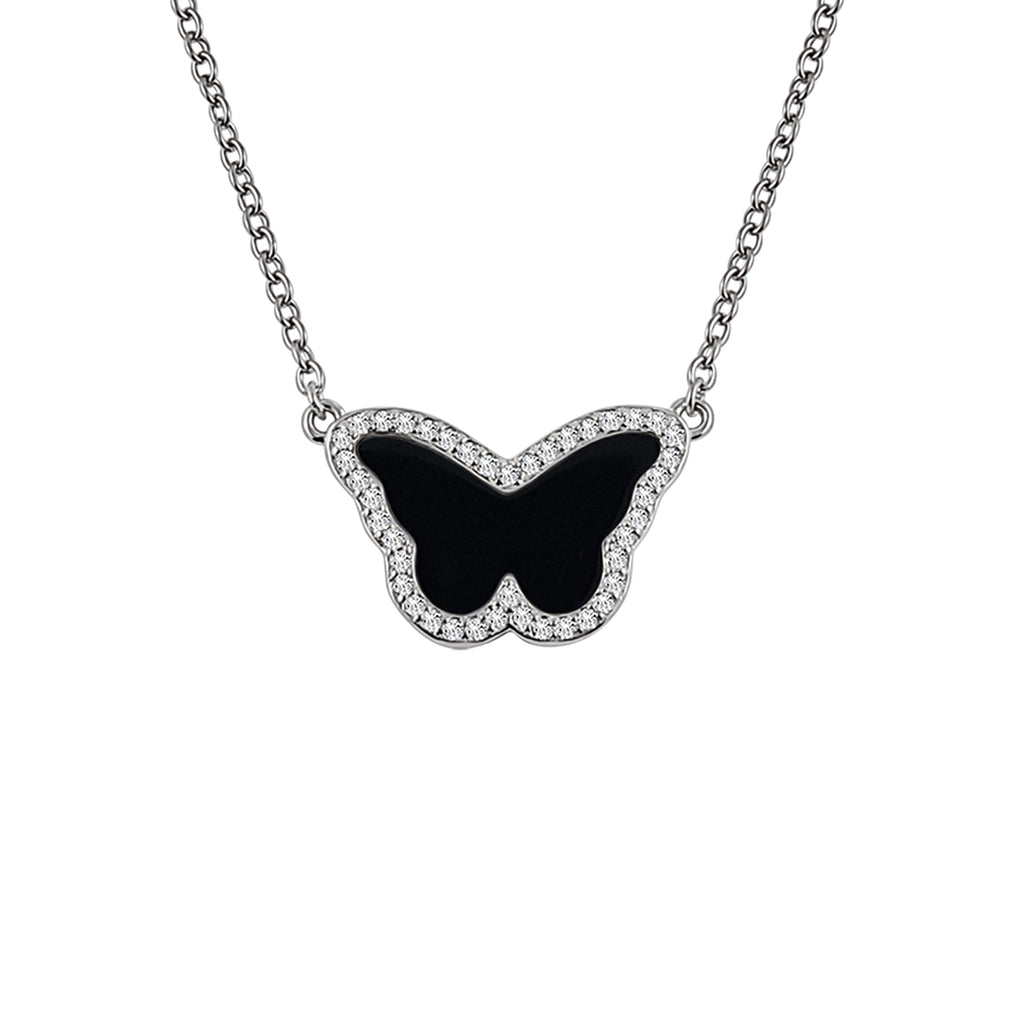 Sterling Silber Onyx Schmetterling Halskette - Mosaik Juwelen