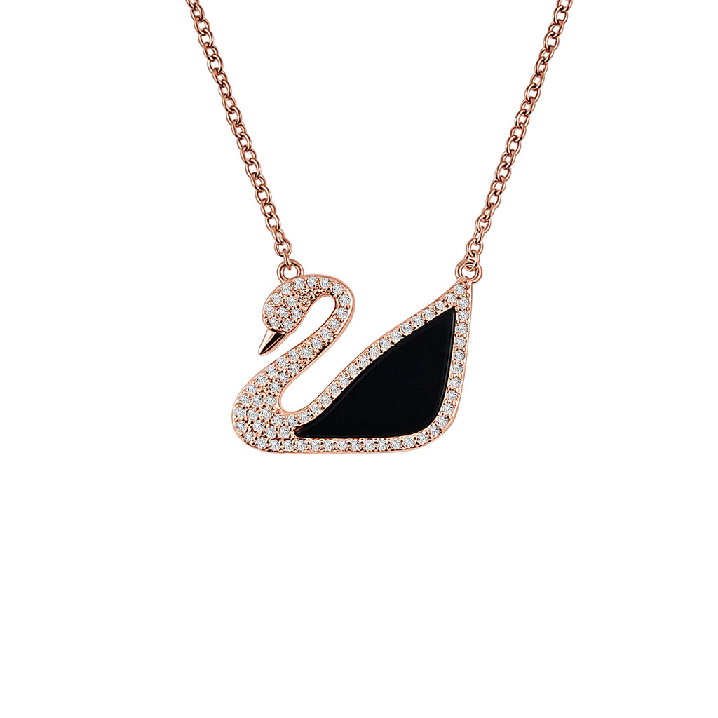Sterling Silver Onyx Swan Necklace - Mosaic Jewels