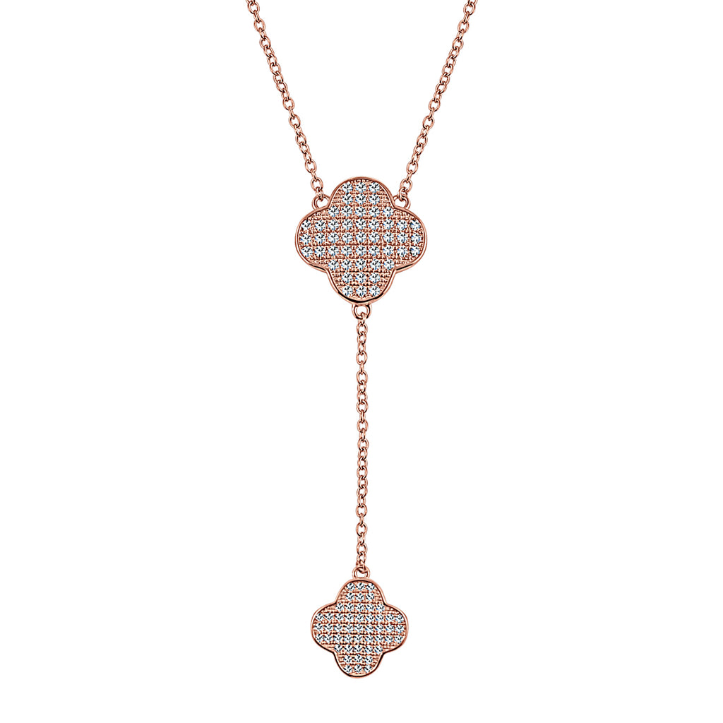 Sterling Silver Micro Pavé Clover Dangler Necklace (Chana Collection) - Mosaic Jewels