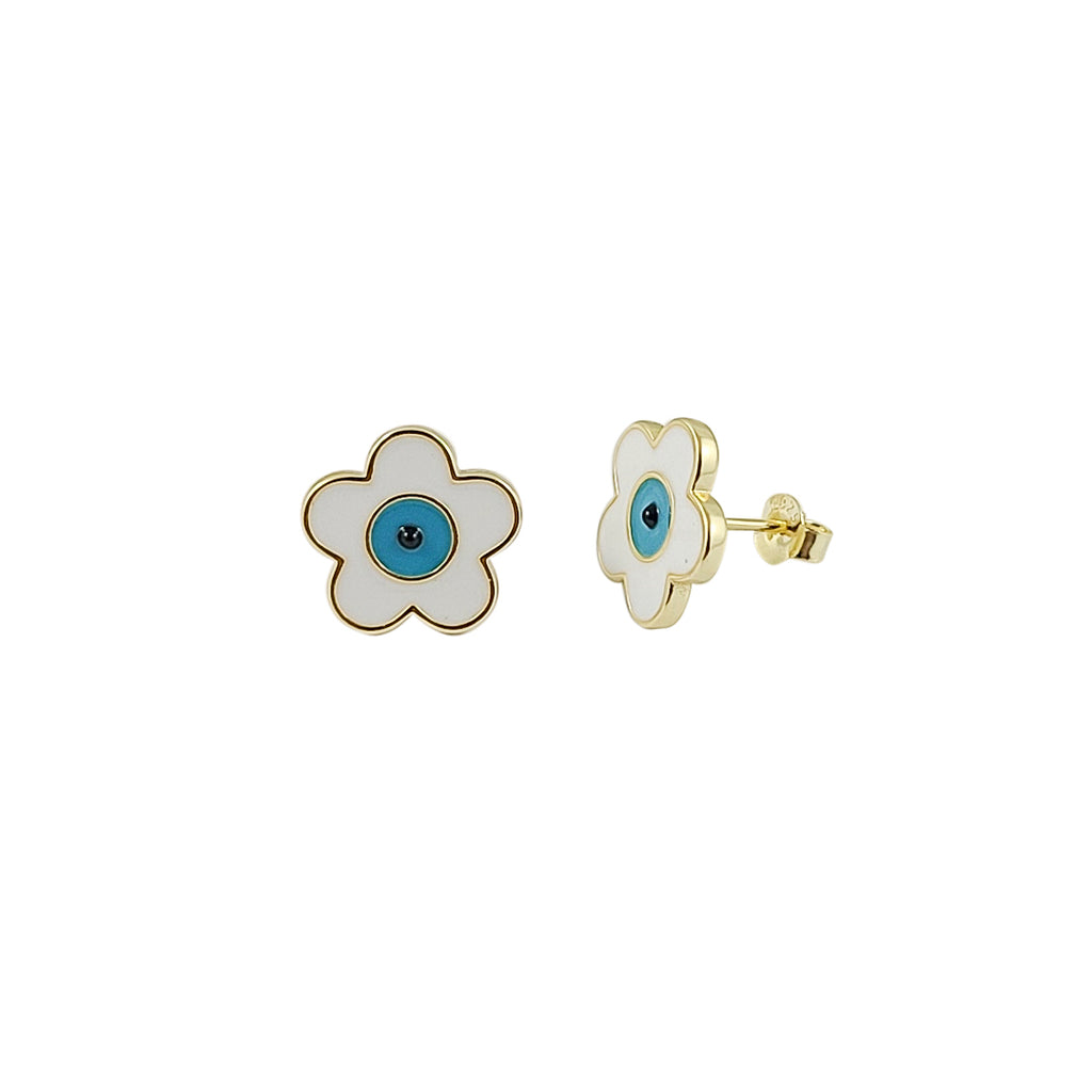 Blaues Auge des Schutzes Blumen-Ohrstecker - Mosaic Jewels