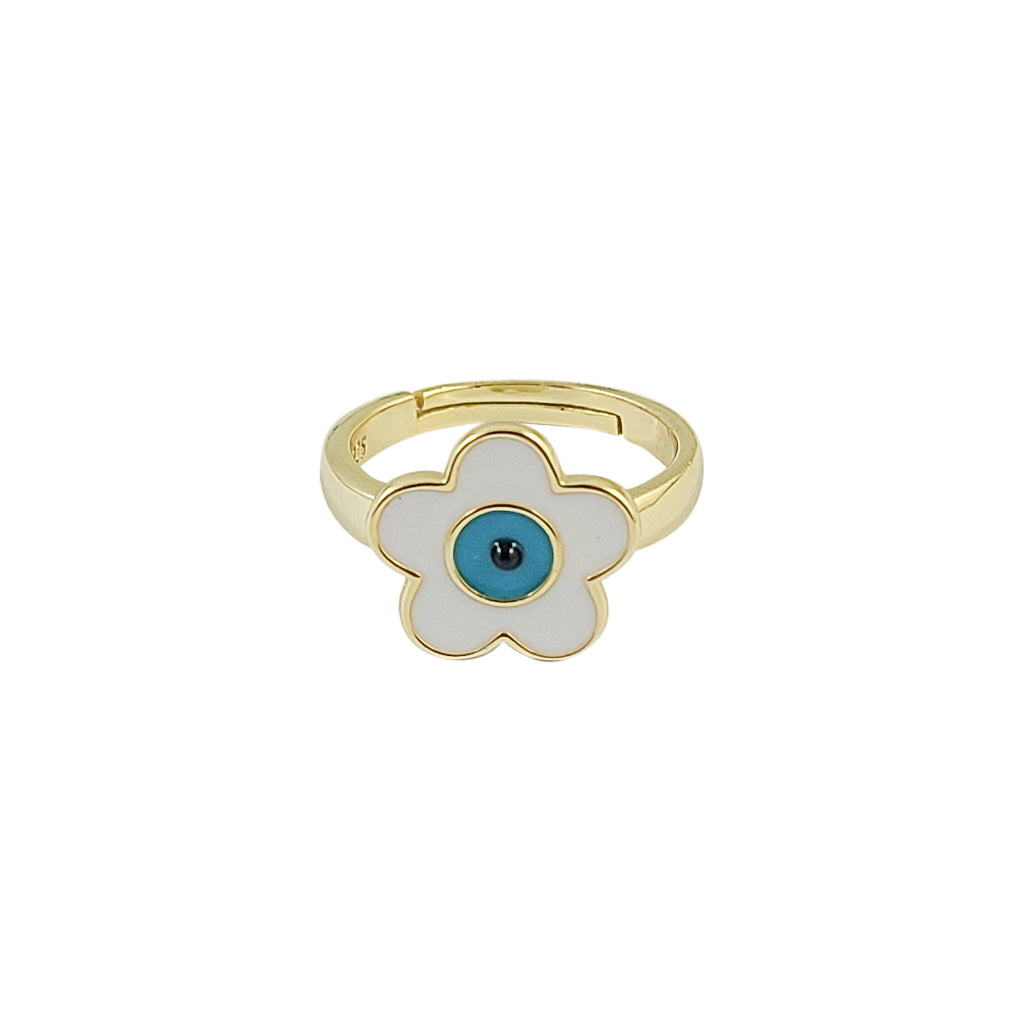 Blue Eye of Protection Flower Adjustable Ring - Mosaic Jewels