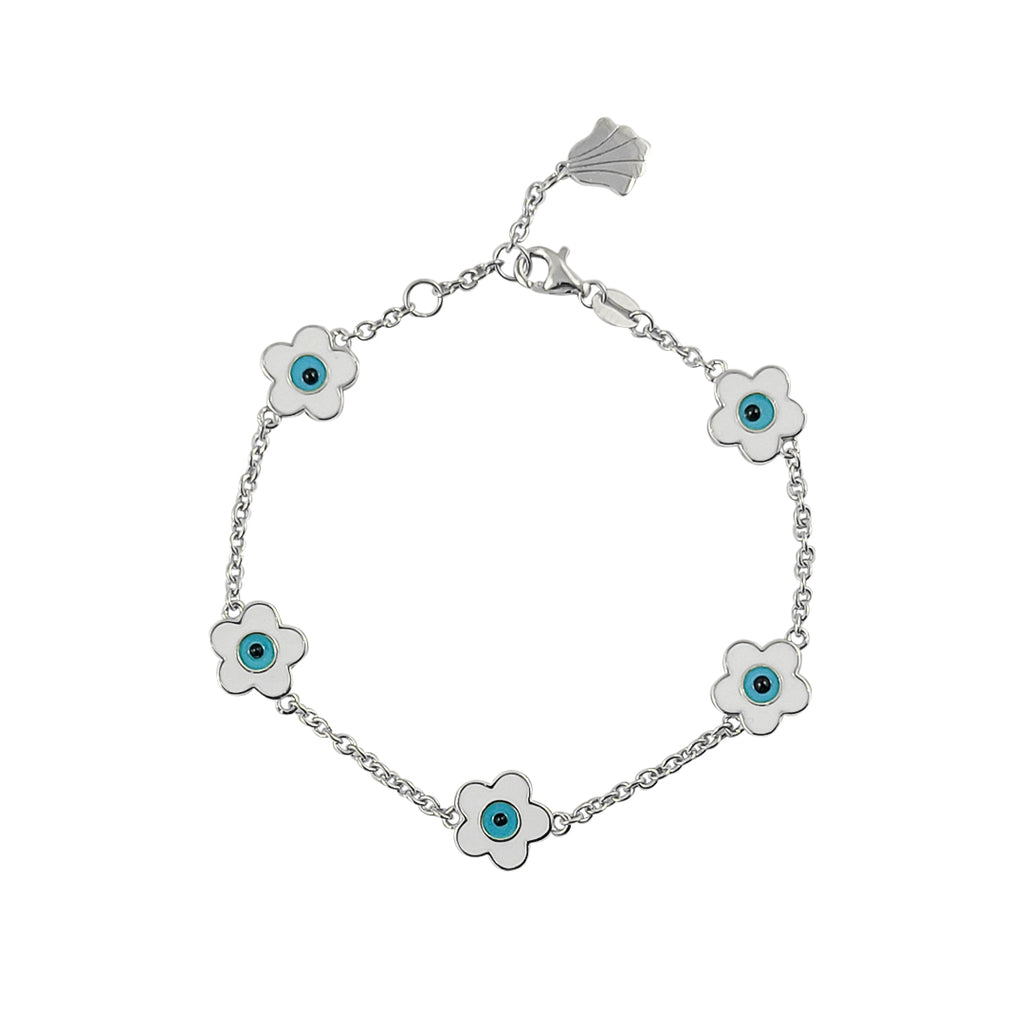 Blue Eye of Protection Flower Station Charm Bracelet - Mosaic Jewels