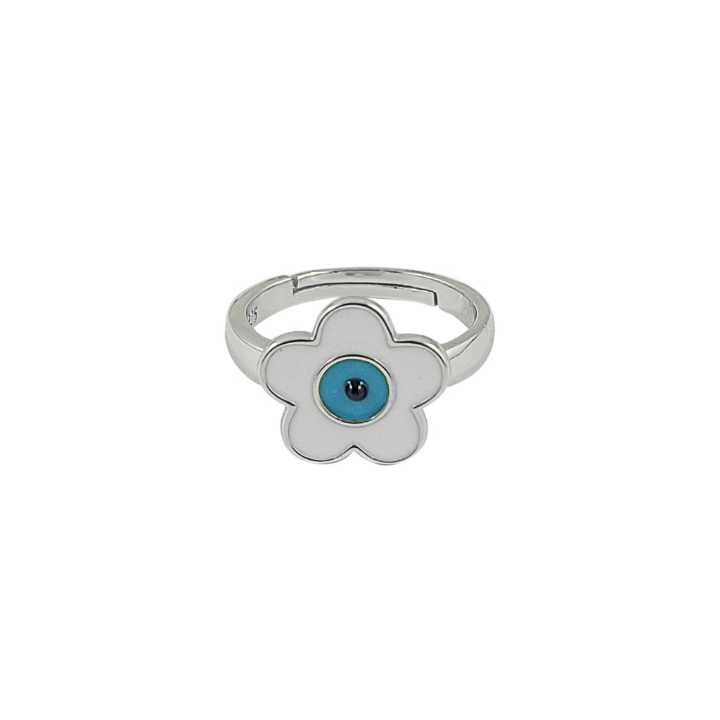 Blue Eye of Protection Flower Adjustable Ring - Mosaic Jewels