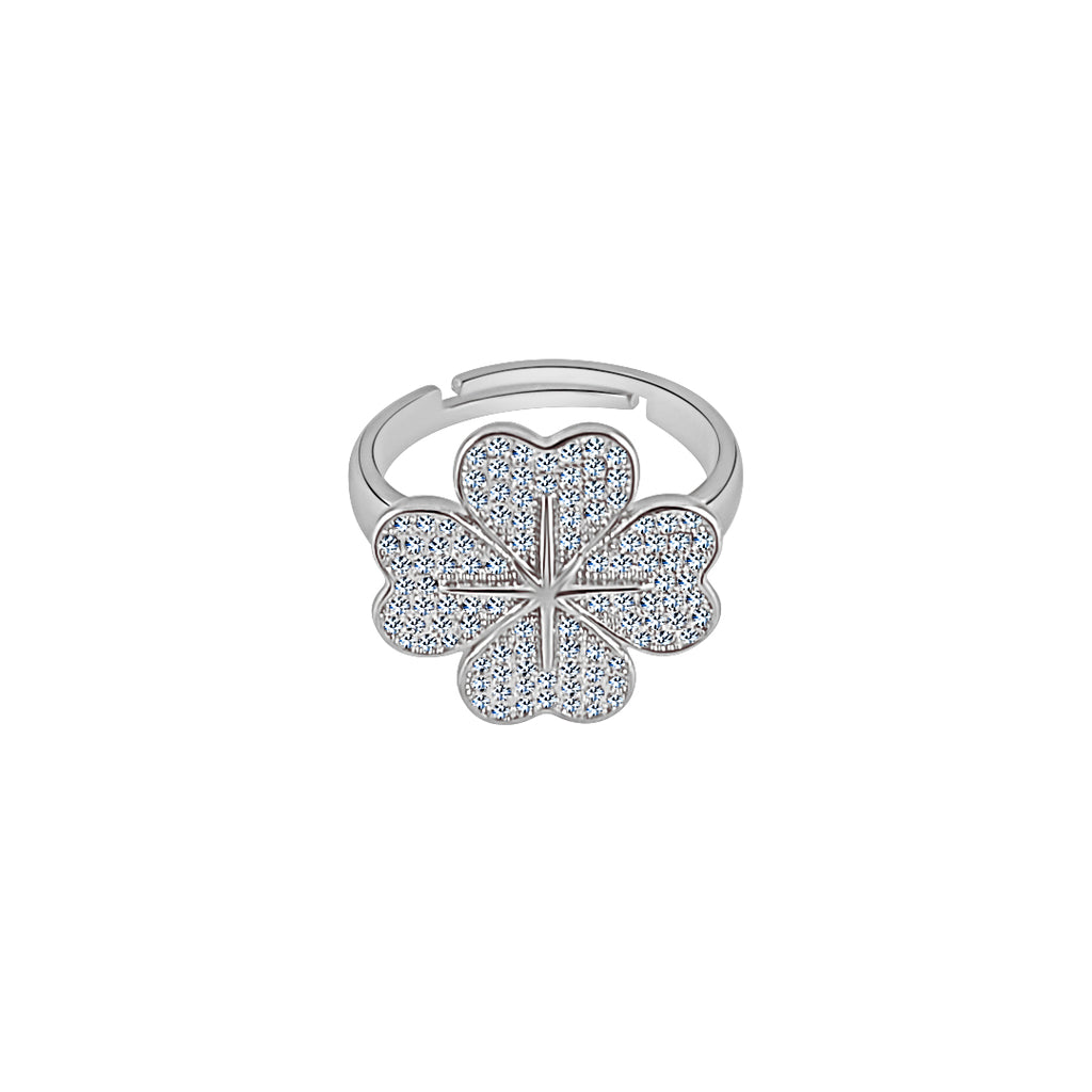 Sterling Silver Four Leaf Clover Hearts Ring - Mosaic Jewels