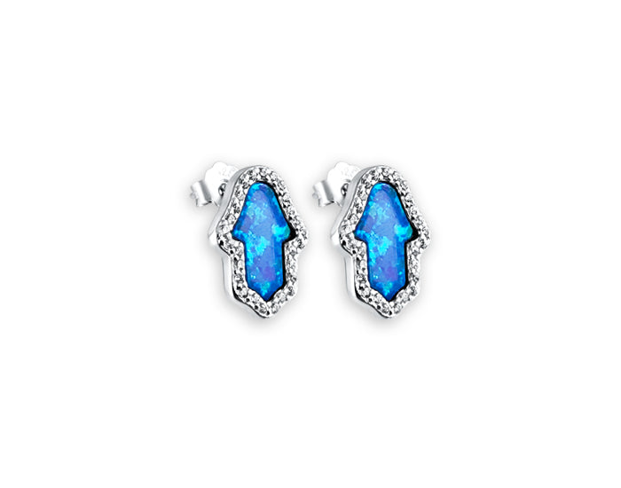 Sterling Silber Opal Blue Hamsa Ohrringe Rhodiniert - Mosaik Juwelen