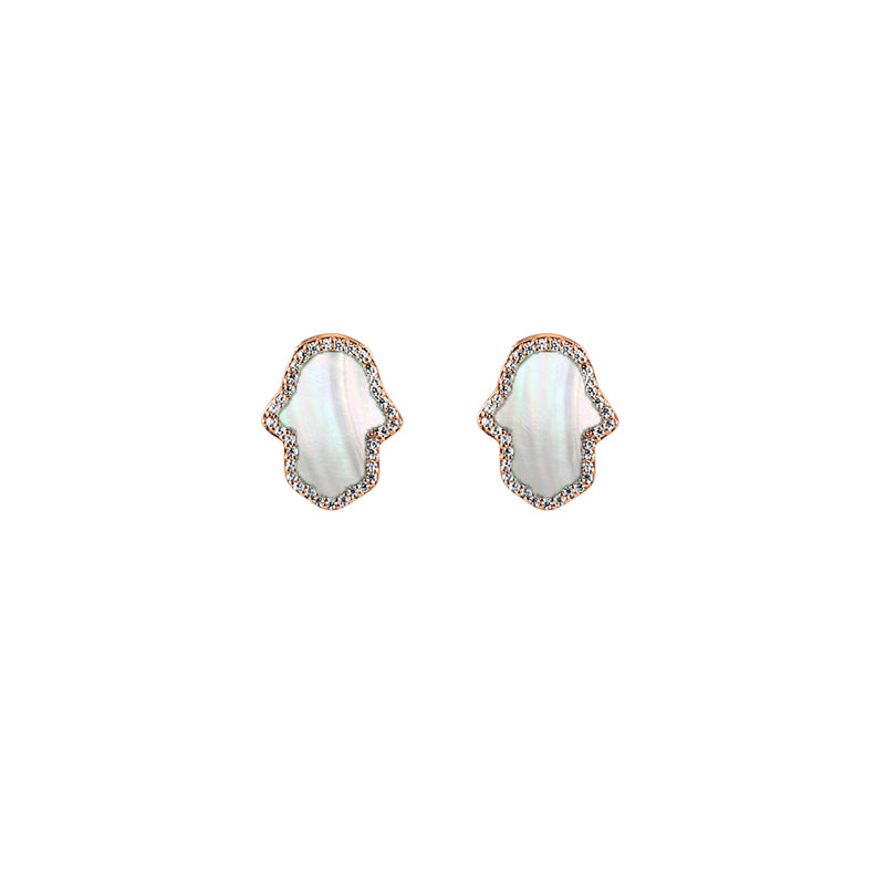 Sterling Silver Mother of Pearl Hamsa Earrings - Mosaic Jewels