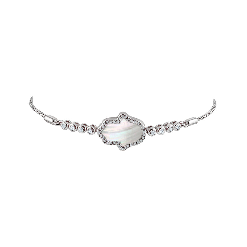 Sterling Silver Mother of Pearl Hamsa Bracelet - Mosaic Jewels