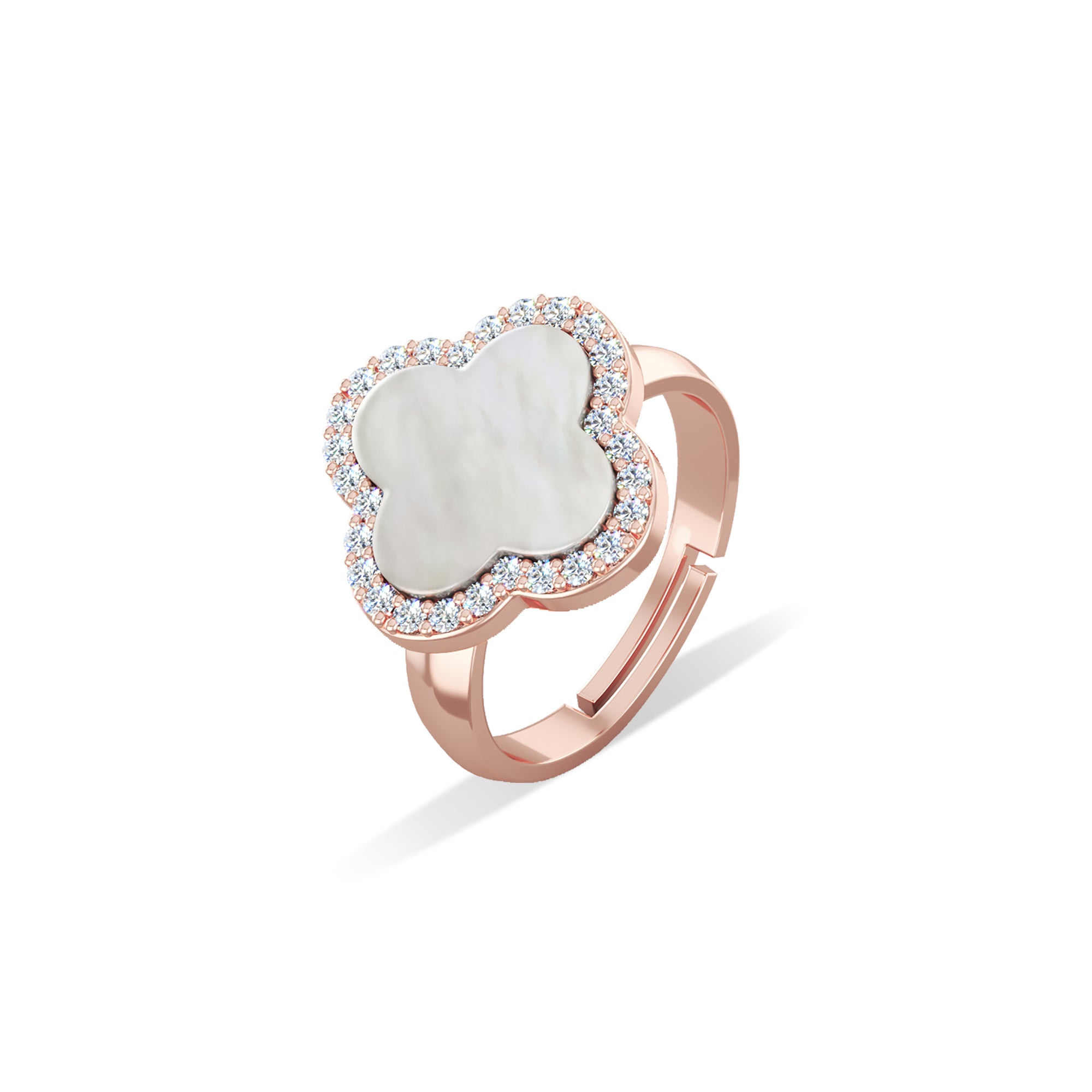 Bague pav e de tr fle en nacre en argent sterling