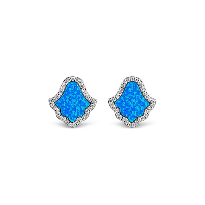 Sterling Silver Opal Blue Hamsa (Zara Collection) Earrings - Mosaic Jewels