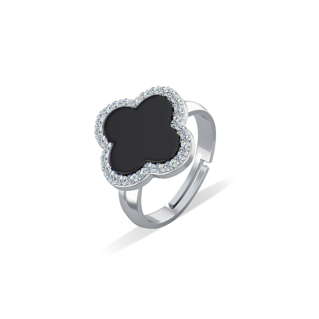Sterling Silber Onyx Pave Clover Ring