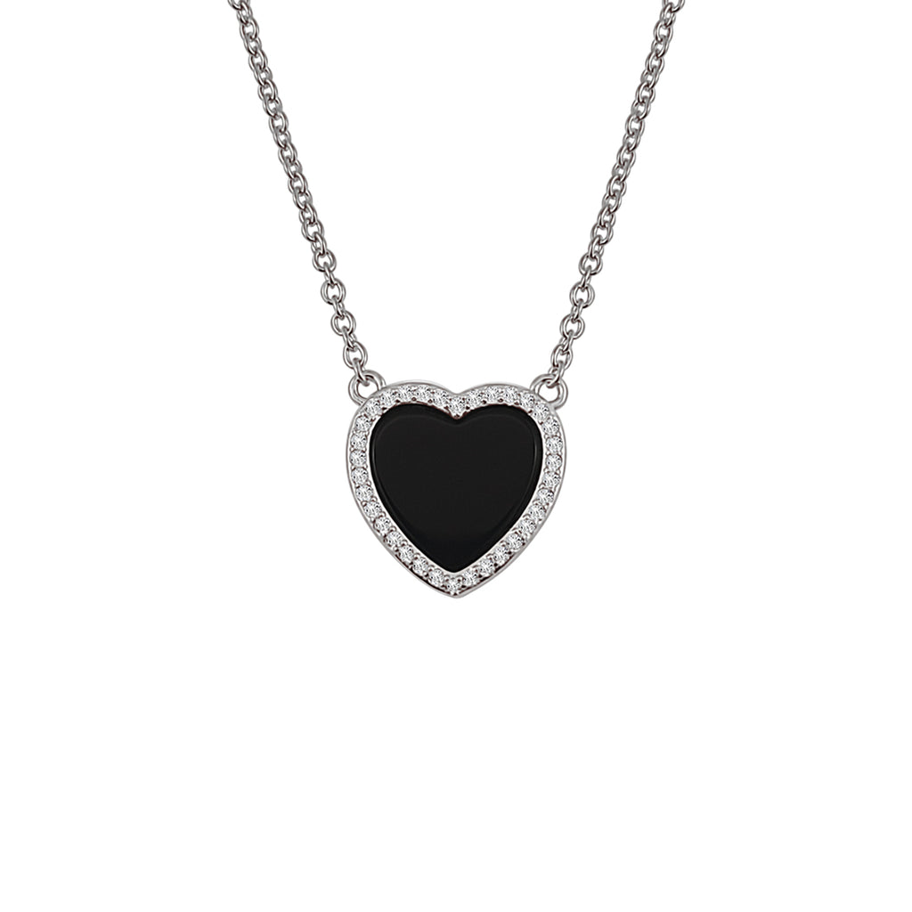 Sterling Silver Onyx Heart Pendant - Mosaic Jewels