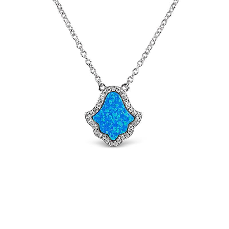 Sterling Silver Opal Blue Hamsa (Zara Collection) Necklace - Mosaic Jewels