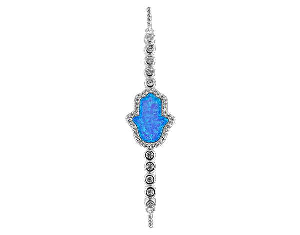 Sterling Silber Opal Blau Hamsa Armband Rhodiniert - Mosaik Juwelen