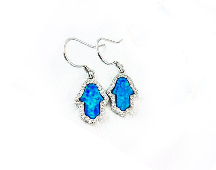 Sterling Silber Opal Blue Hamsa baumelt Ohrringe - Mosaik Juwelen