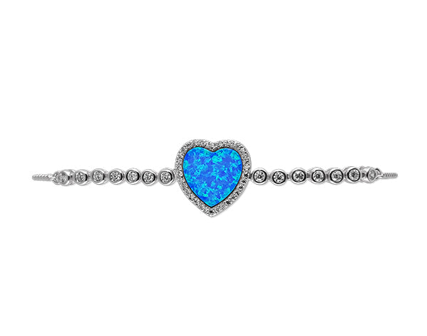 Sterling Silber Opal Blue Heart Armband Rhodiniert - Mosaik Juwelen