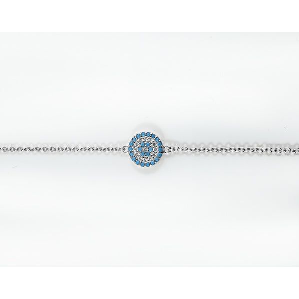 Sterling Silver Round Turquoise Eye Bracelet - Mosaic Jewels